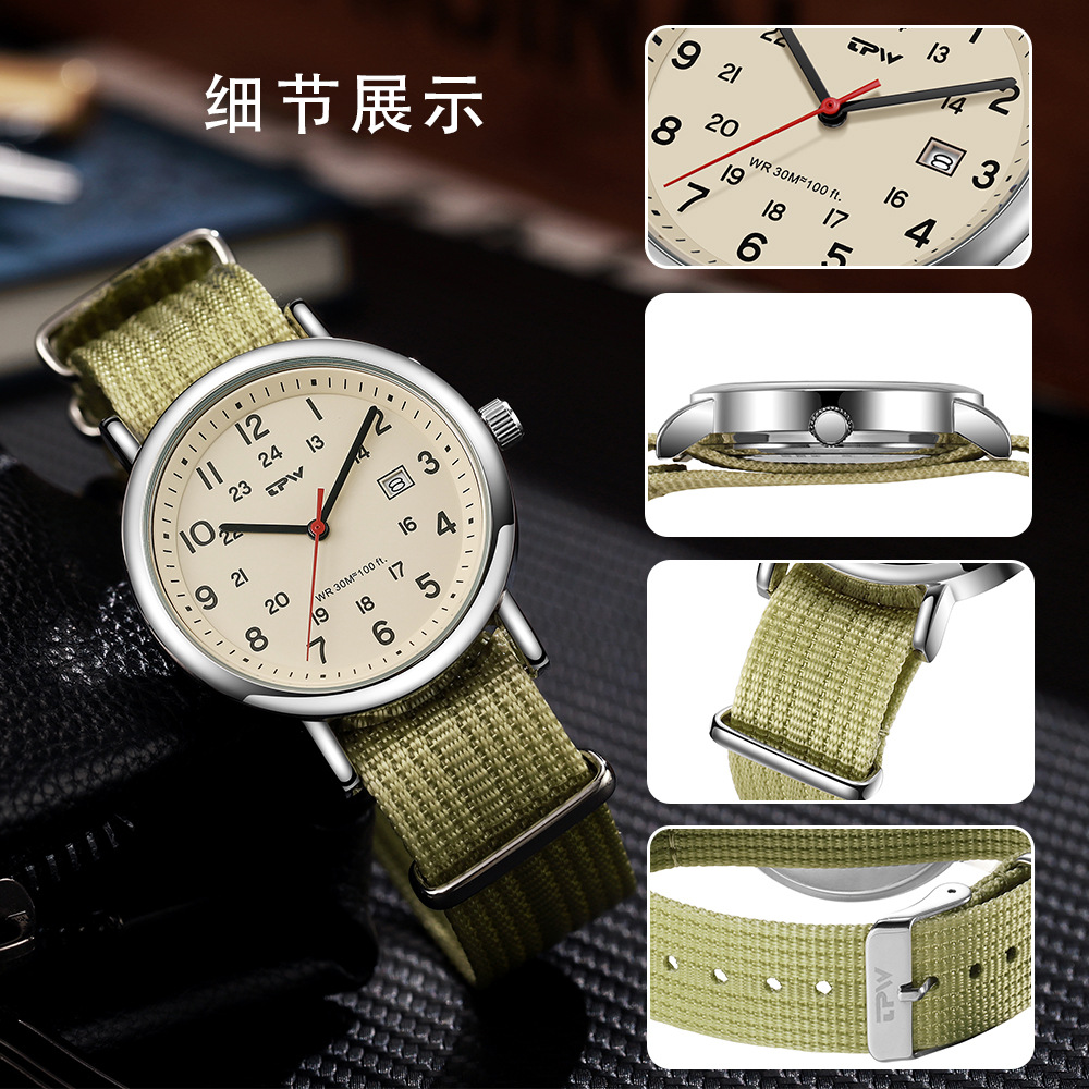 Fashion simple canvas calendar waterproof sports men's watch military watch student casual nylon quartz watch manufacturers wholesale - Image 4