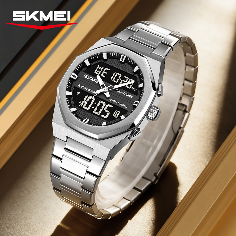 Timemei Men's Watch Trendy Electronic Watch Luminous Multi-Functional Waterproof Square Steel Band Sports Electronic Watch