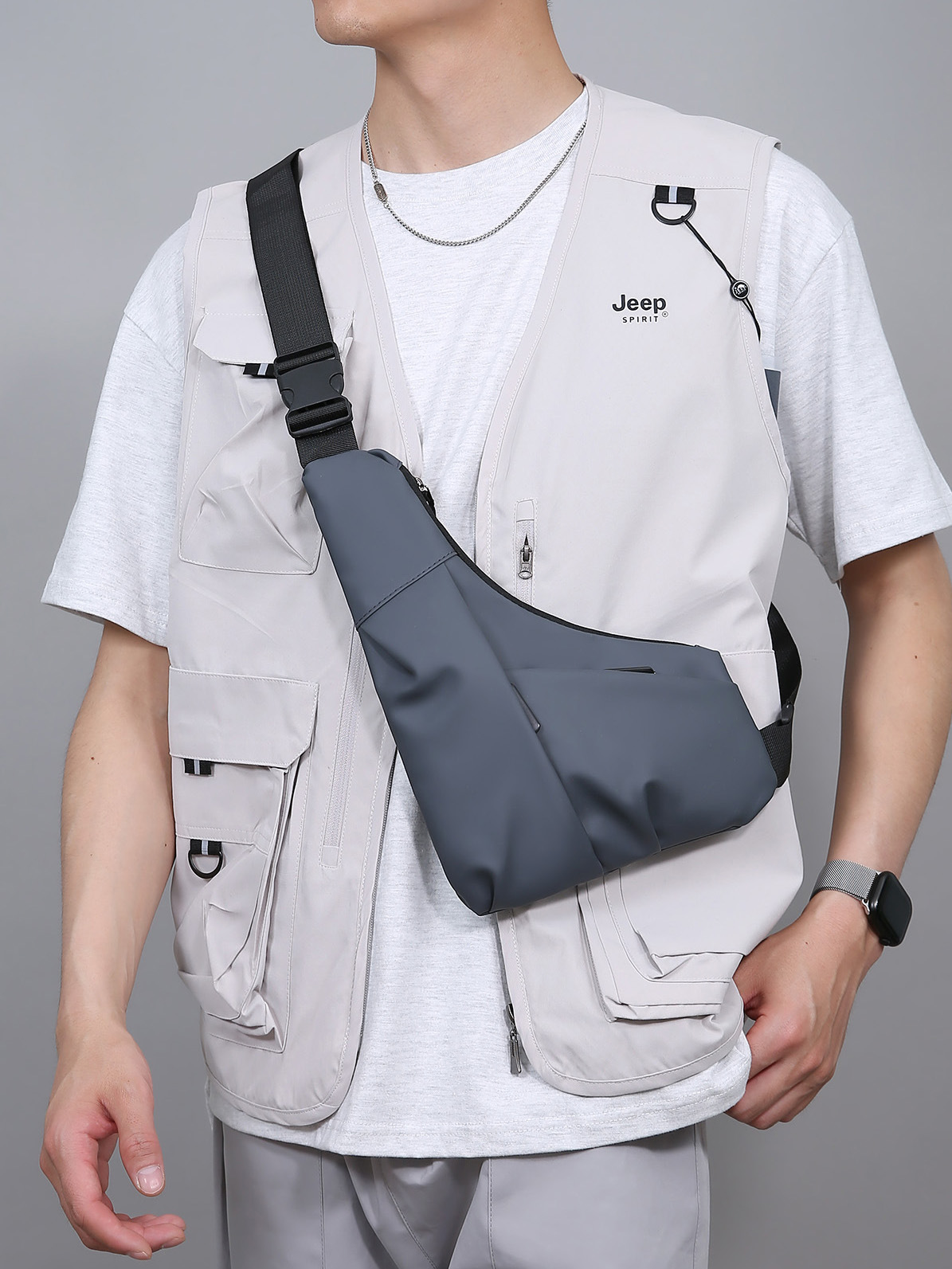 Cross-Border New Triangle Bag Casual Men's Leather Film Large-Capacity Crossbody Bag Fashionable Outdoor Water-Repellent Shoulder Bag - Image 2